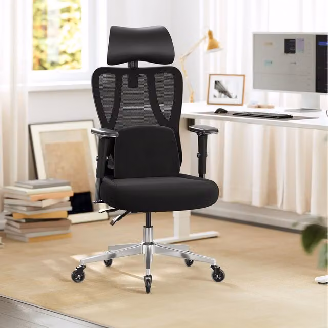SONGMICS Black Fabric Gaming Chair with Headrest and Armrests for Home Office
