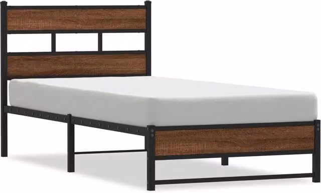 Berkfield Home Metal Bed Frame in Brown Oak, W: 100 cm, D: 200 cm – 1