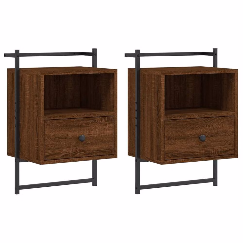 Berkfield Home Wall-mounted Decorative Bedside Cabinets, 2 Pack, Smoked Oak Brown, W/D/H: 35 x 30 x 30 cm – 2