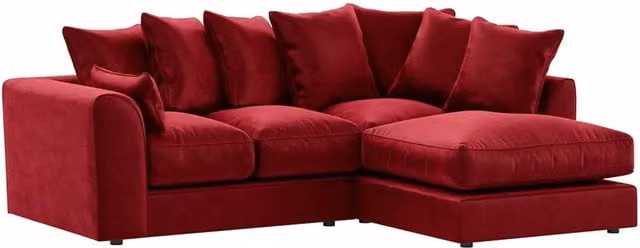 Furnishings For Less UK Brooklyn Red Plush Velvet 3 to 4 Seater L Shaped Corner Sofa, Right Hand Facing