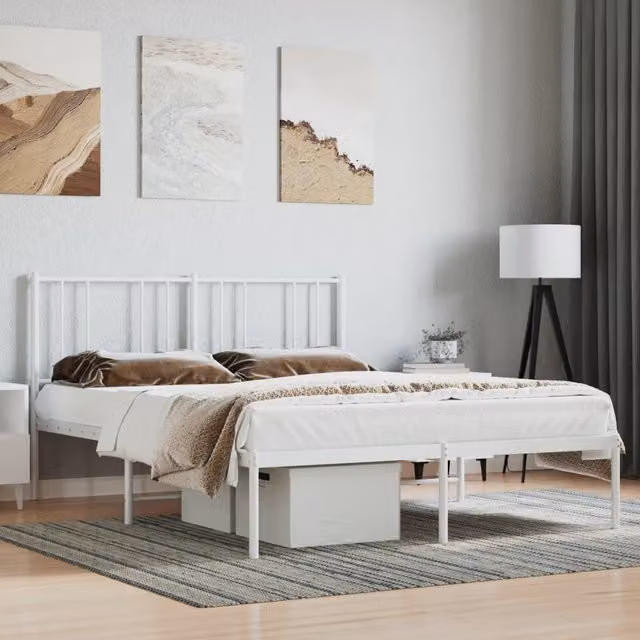 Berkfield Home Metal Bed Frame with Headboard in White, W/D/H: 120 x 200 cm – 1