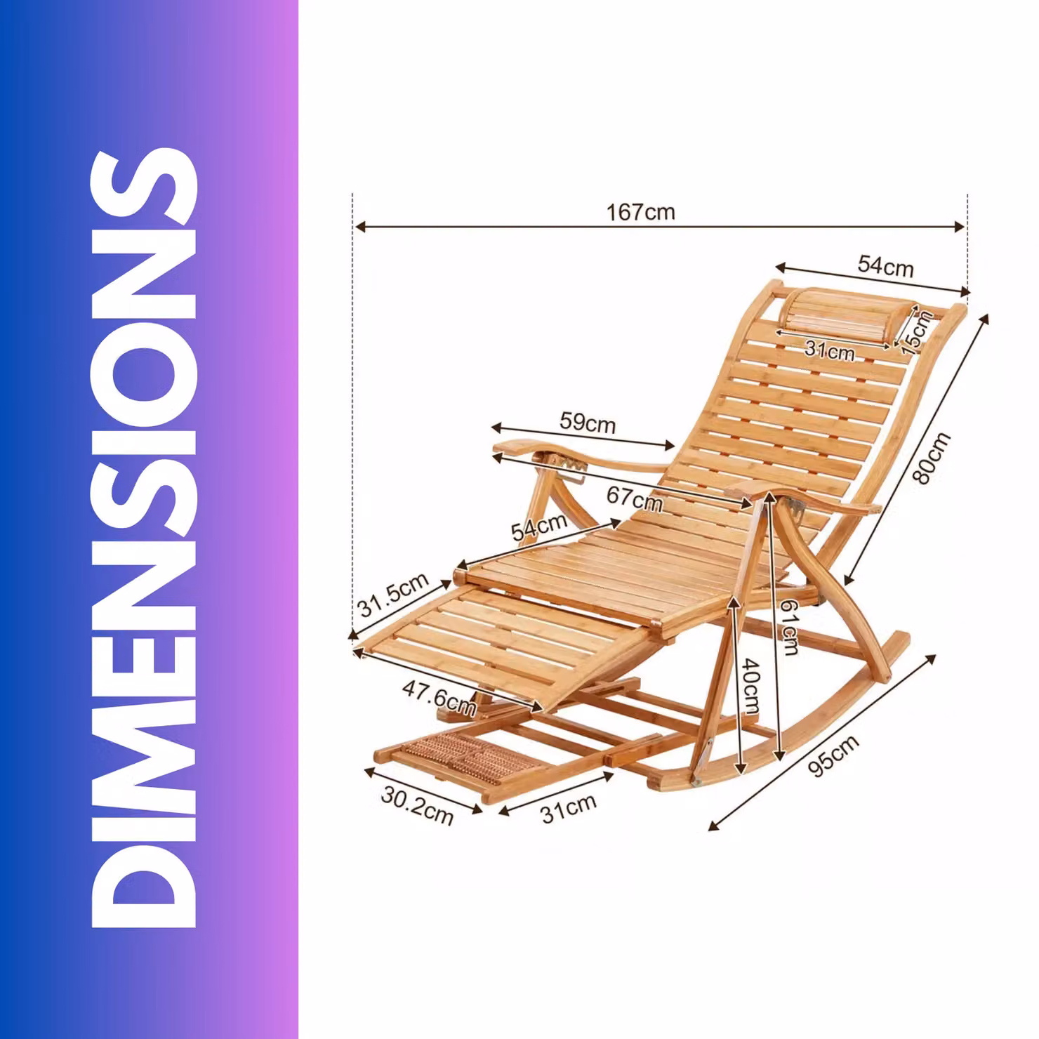 Pirlo Plush Brown Bamboo Foldable Rocking Chair for Indoor and Outdoor Use – 2
