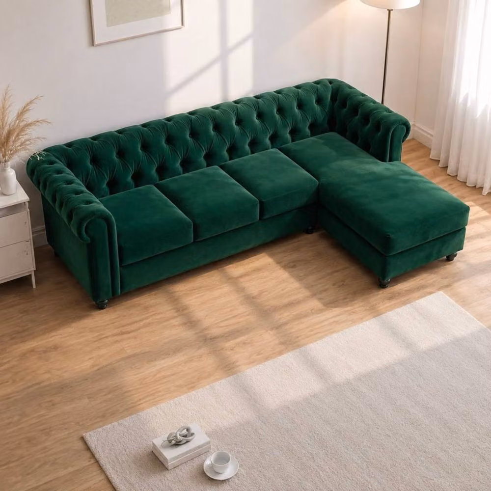 Sofaya Hampton 4 Seater L Shape Chesterfield Sofa in Green Velvet with Right Hand Chaise – 2