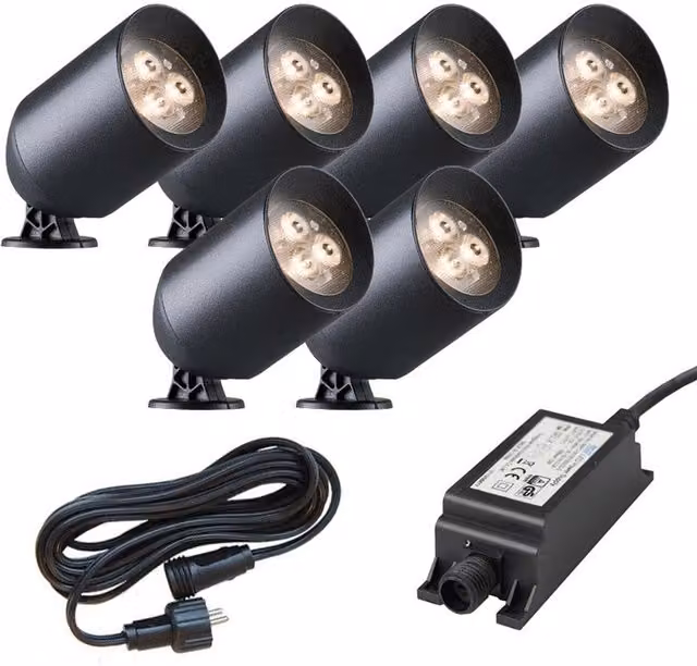 Ludeco Stig Spotlight 12V 6 Light Kit in Black with Stainless Steel and Glass