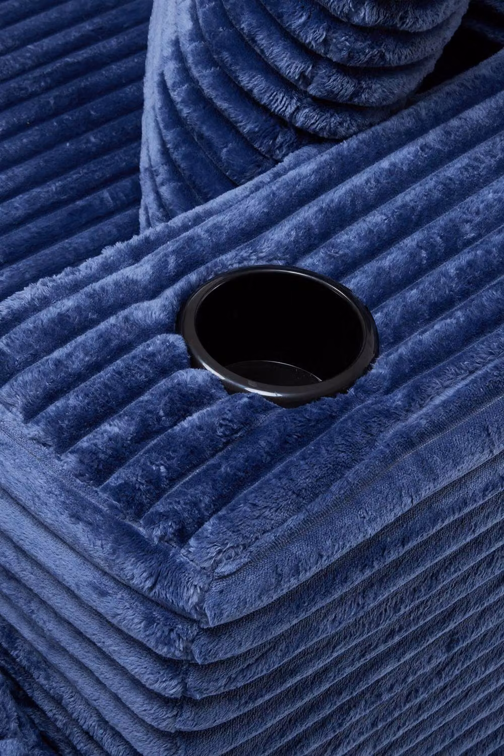 Living and Home Blue Corduroy L-Shape Chaise Lounge Sofa Bed with Cup Holder and Scatter Cushions – 4