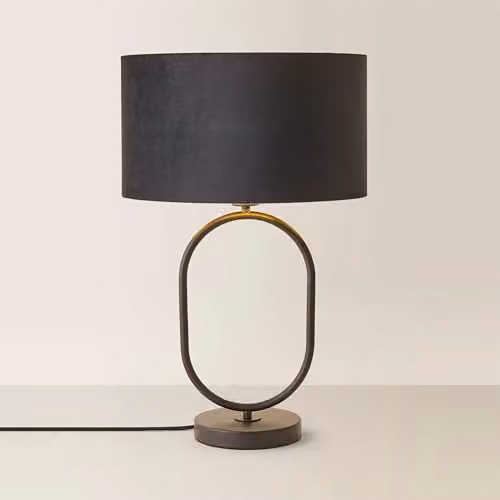 ValueLights Antonia Art Deco Oval Table Lamp in Black Velvet and Gold/Brass – 1