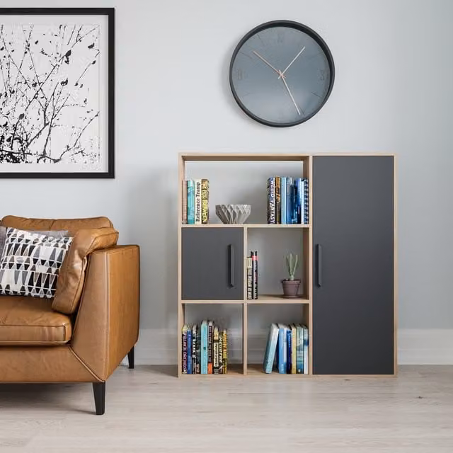 Decorotika Ridge Bookcase with Cabinets in Anthracite and Oak