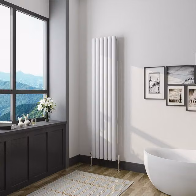 AicaBathroom Vertical Oval Column Double Radiator in White, H 160 cm x W 35.4 cm