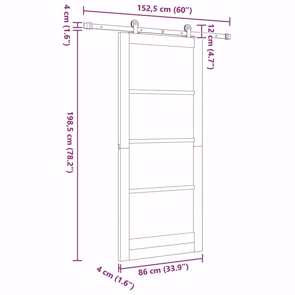 Berkfield Home Orkdal Sliding Door with Hardware Set in Beige Solid Wood Pine, H: 198.5 cm, W: 86.0 cm – 2
