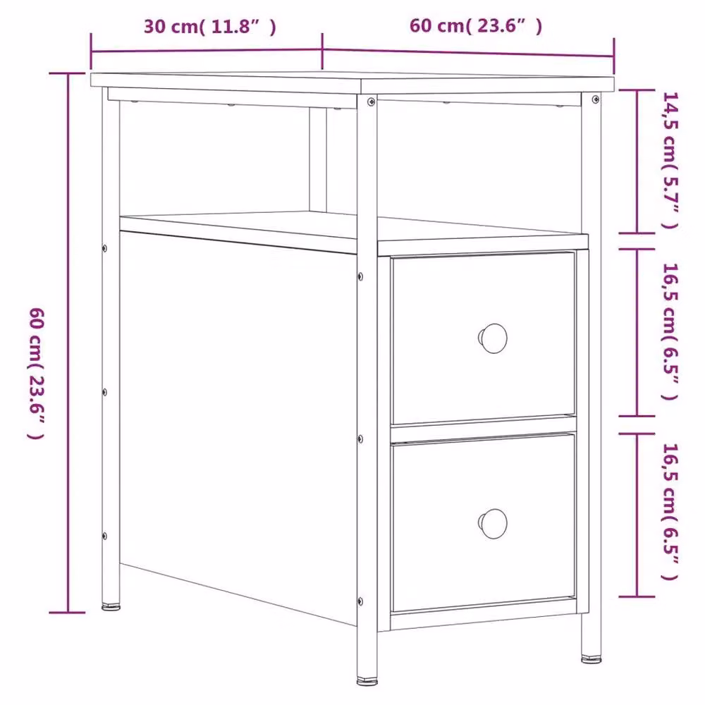 EONLION Grey Industrial Bedside Cabinet W/D/H: 30 x 60 x 60 cm – 2