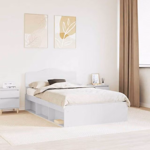 Berkfield Home White Solid Pine Wood Bed Frame with Headboard W/D/H: 120 x 190 cm