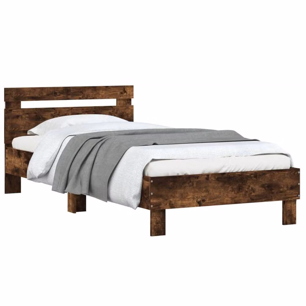Berkfield Home Modern Bed Frame with LED Lights and USB Charging Port, Smoked Oak, Brown, W: 100 cm, D: 200 cm – 4