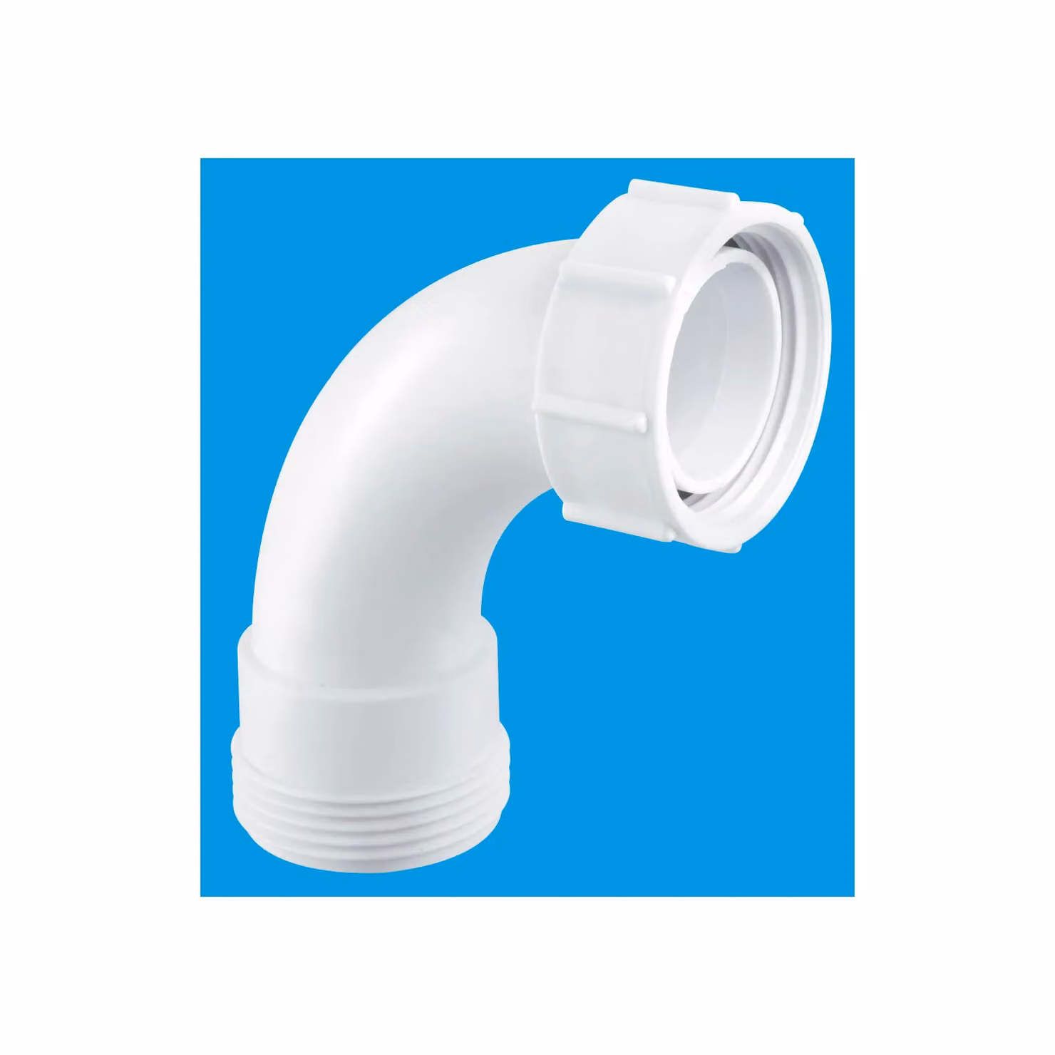 McAlpine T1 1.5 inch 90 degree Bend with BSP Male Thread and BSP Coupling Nut in White – 2