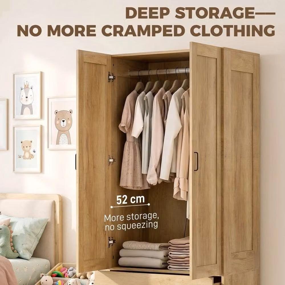 KORVIXA Modern Wardrobe in Brown with Internal Drawers, Hanging Rod and Shelves, W/D/H: 100 x 100 x 100 cm – 2