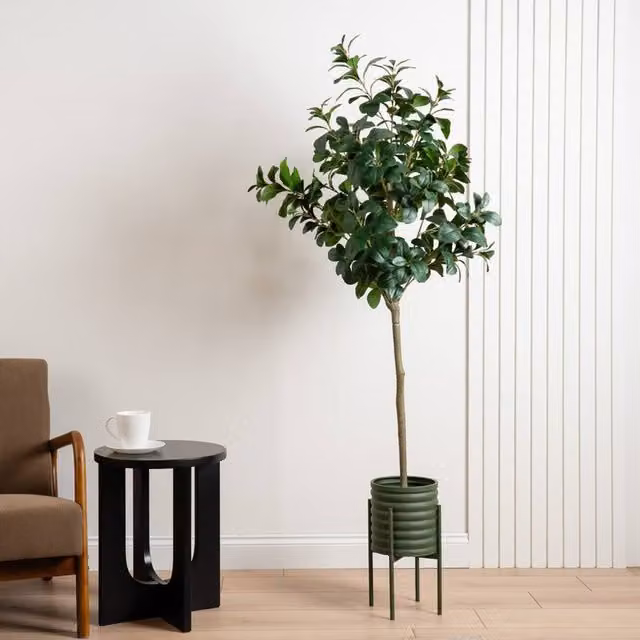Scottish Everlastings Ltd Green Ribbed Metal Tabletop Planter, W/D/H: 20.5 x 20.5 x 23.5 cm