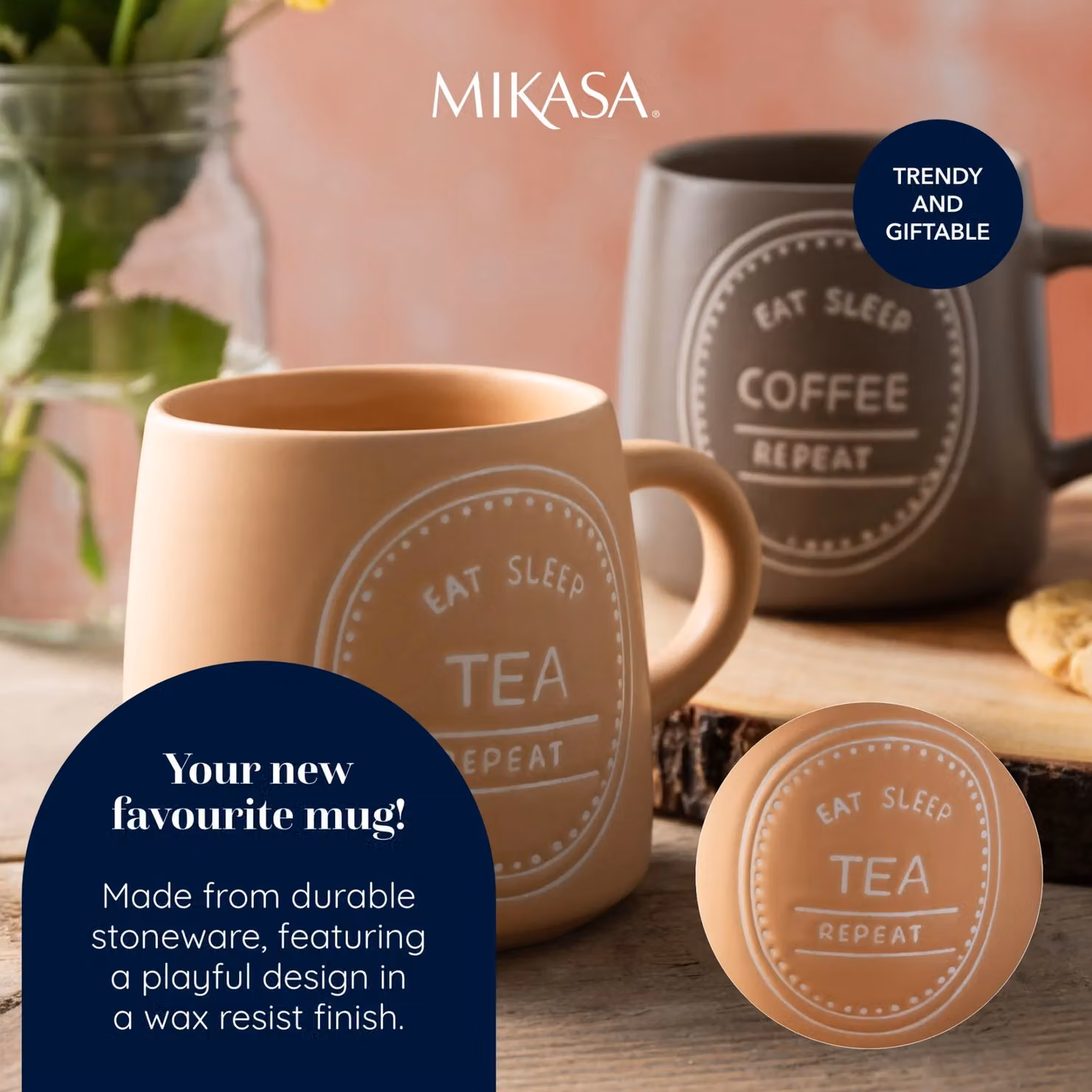 Mikasa Orange Stoneware Eat Sleep Tea Repeat Mug, 400ml – 5