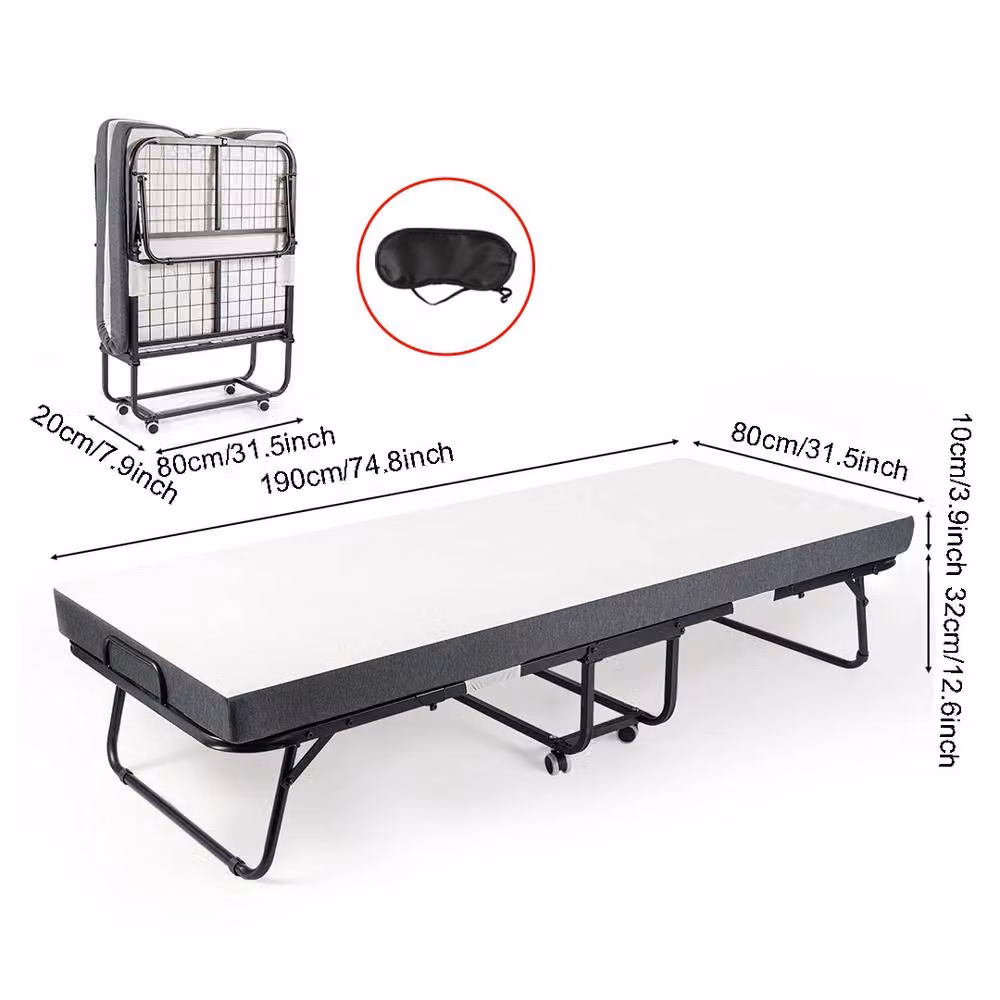 FORGEVIO Portable Fold Up Rollaway Guest Bed with 10cm Memory Foam in Black, W/D/H: 80 x 190 cm – 2