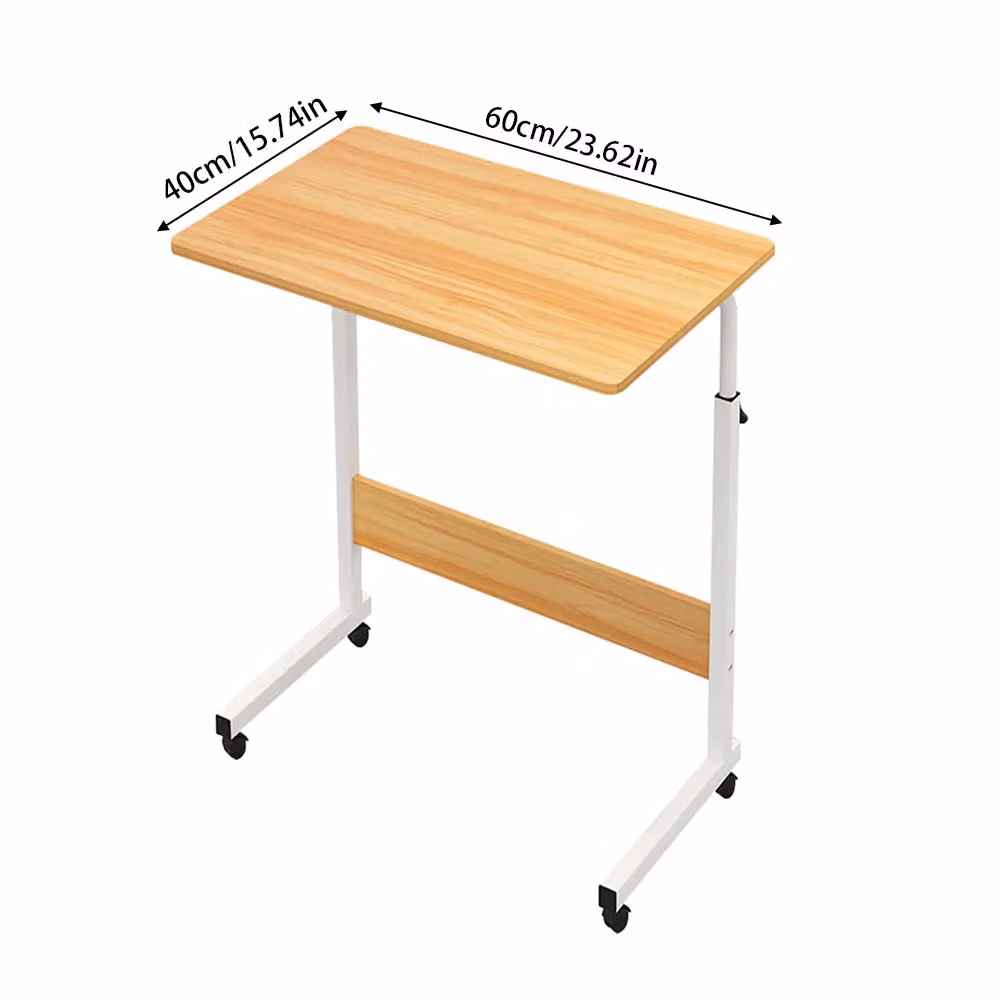 Living and Home Height Adjustable Mobile Overbed Desk with Wheels and Manual Crank in Natural – 2