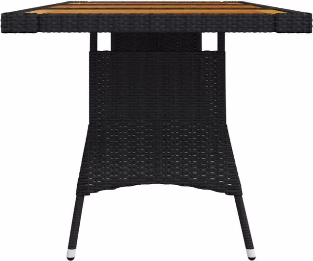 Berkfield Home Black Extendable Rectangular Garden Table in Poly Rattan and Solid Acacia Wood, W: 160 cm, D: 70 cm, H: 72 cm – 1