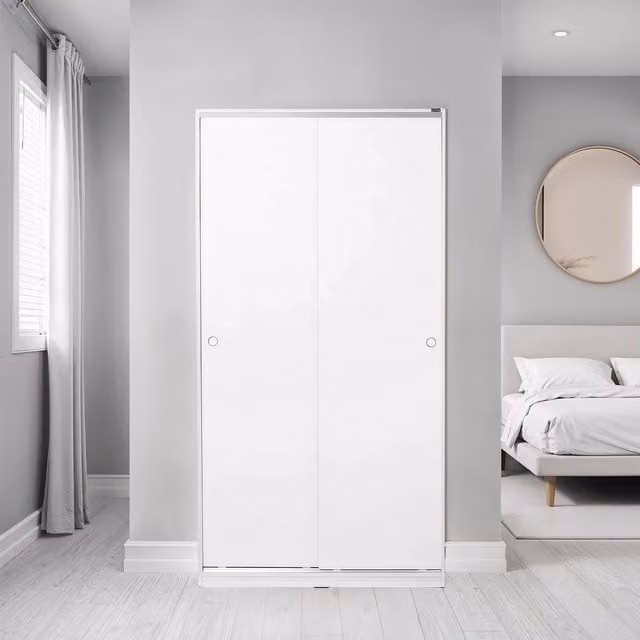 FWStyle Modern 2 Door Sliding Wardrobe in White with Integrated Handles