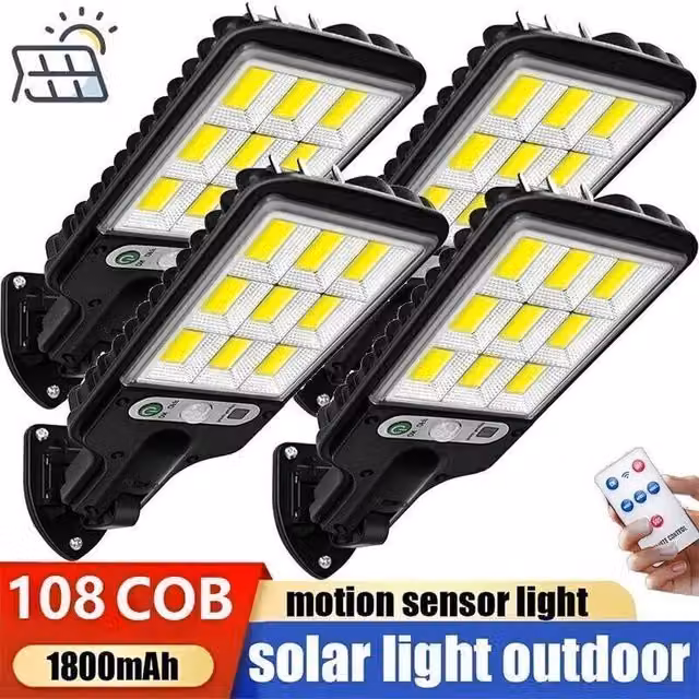 NESTLUNE Set of 4 Black Solar LED Wall Lights with PIR Motion Sensor and Adjustable Floodlight Function