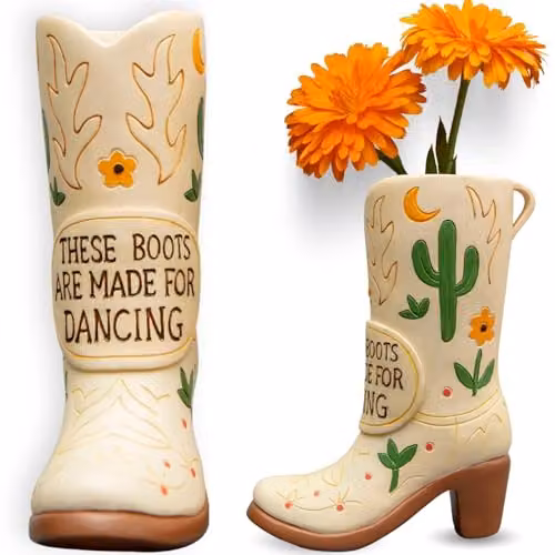 Boxer Gifts Multicolour Ceramic Cowboy Boots Vase with Floral Design, H 20 cm x W 17 cm x D 17 cm – 2