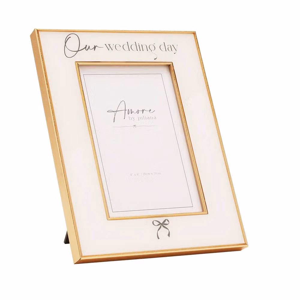 Amore by Juliana Wedding Gift Bow Frame in White and Gold, W: 10 cm, H: 15 cm – 2