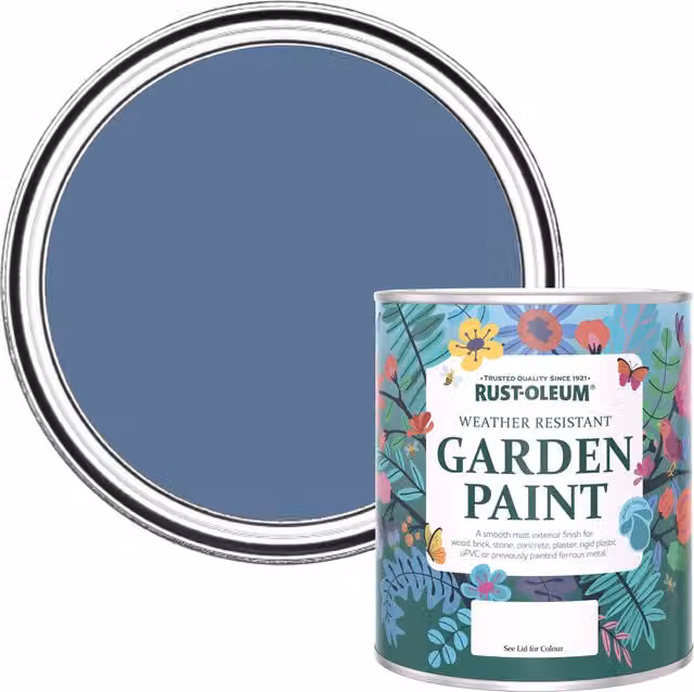Rust-Oleum Weatherproof Matt Garden Paint for Wood and Plaster, Blue, 0.75 l – 1