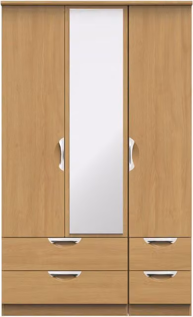 2 U Holborn Ready Assembled Triple Wardrobe with Mirror and Three Drawers in Brown