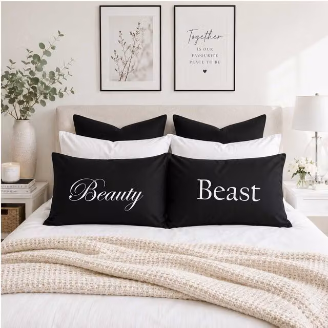 60 Second Makeover Beauty and the Beast Black Cotton Pillowcase