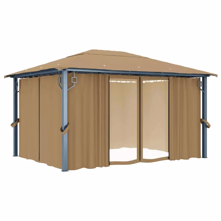 Berkfield Home Aluminium Gazebo with Curtains, Beige, W/D: 400 x 300 cm