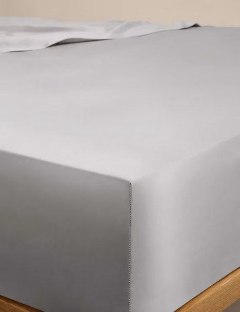 M&S Egyptian Cotton 400 Thread Count Silky StayPut Fitted Sheet, Grey, W/D/H: 140 x 200 cm
