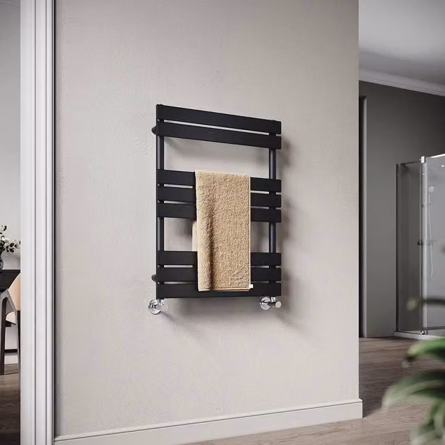ERGOVEXA Black Steel Flat Panel Towel Rail Radiator