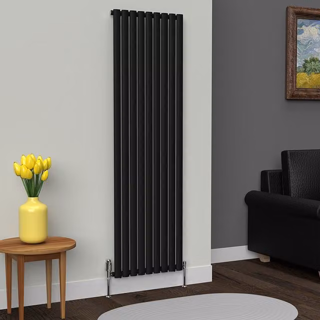 Lux Heat Oval Coloured Vertical Radiator in Black, H 180 cm x W 54 cm
