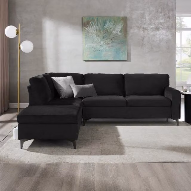 Aylssum Left-Hand Corner Sofa in Black Velvet