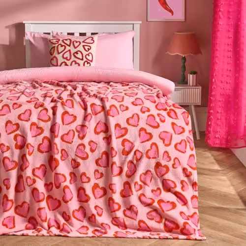 OHS Heart Leopard Flannel Fleece Throw Blanket, Pink/Red, W/D/H: 125 x 150 cm – 2