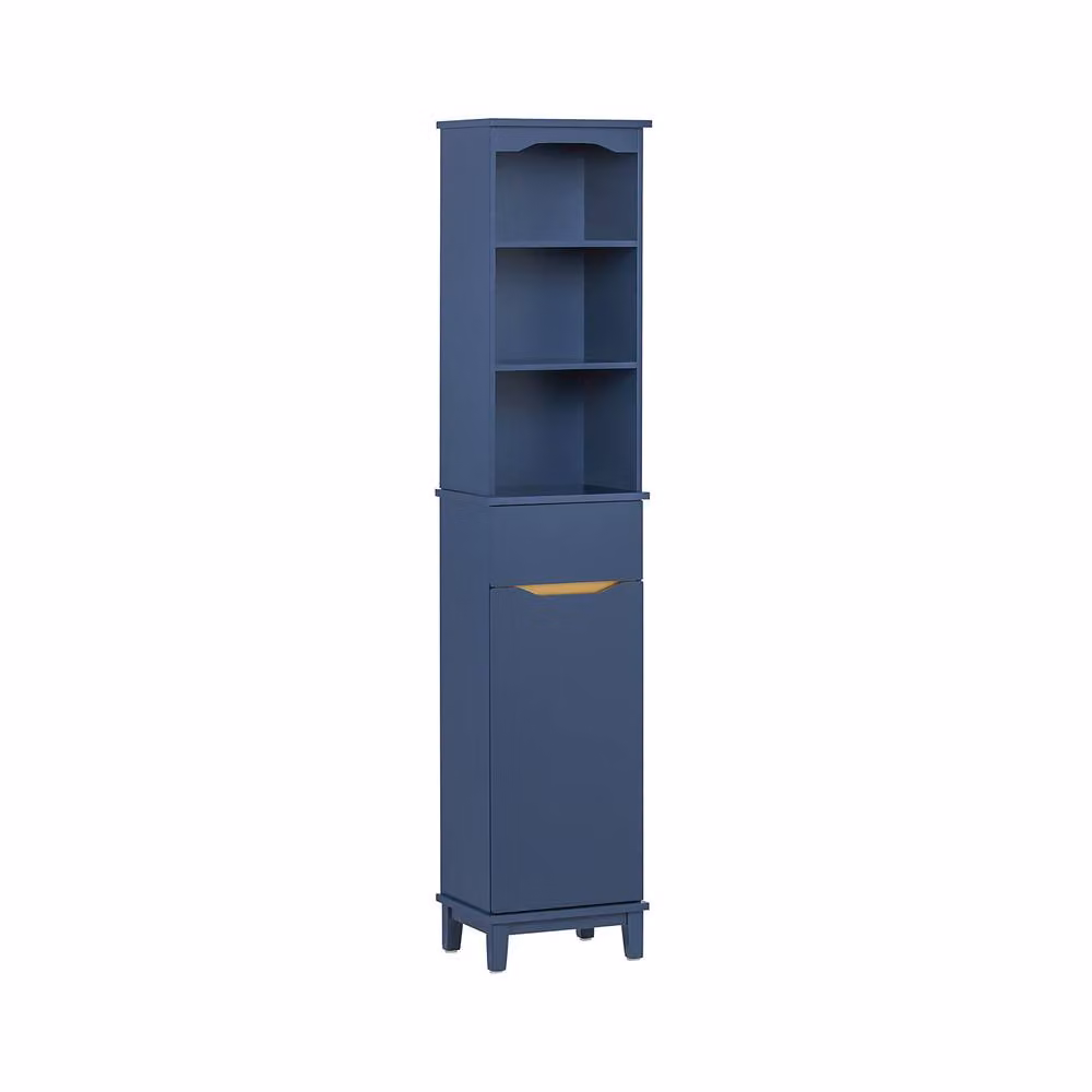 SoBuy Slim Tall Bathroom Cabinet with 3 Open Shelves and 1 Drawer, Dark Blue, Height: 170 cm – 2