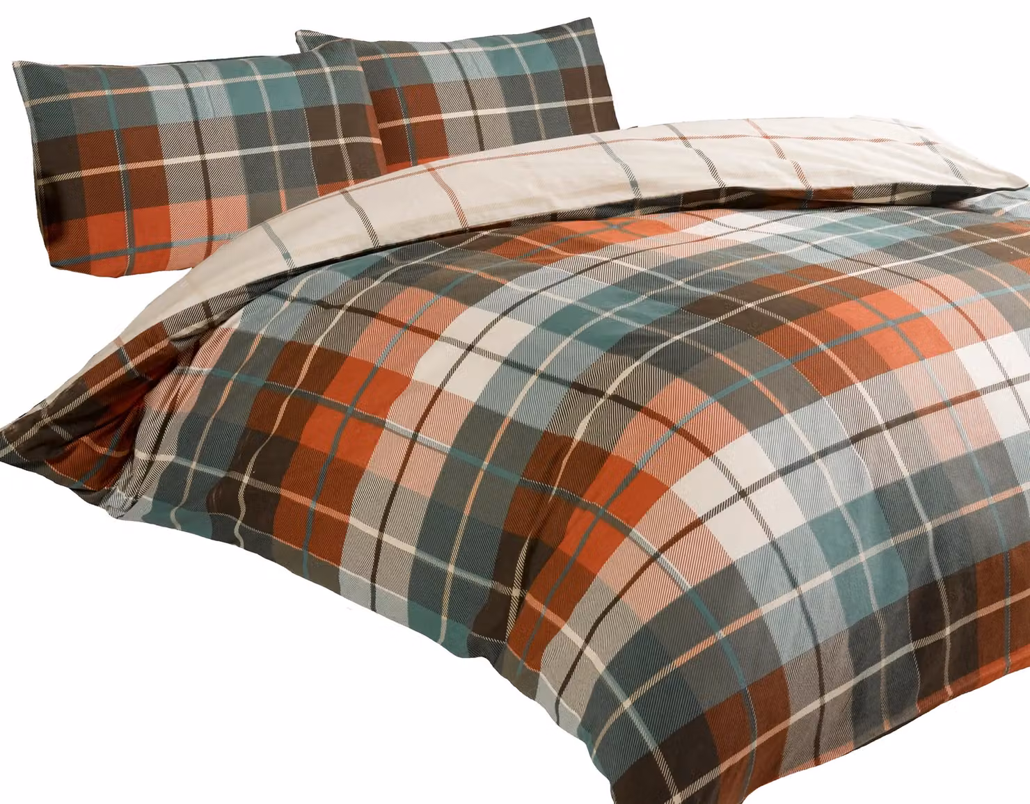 Rapport Home Lomond Check Flannelette Cotton Duvet Cover Set with Pillowcase in Terracotta, Super King (Duvet Cover: 200 x 200 cm, Pillowcase: 50 x 75 cm) – 2