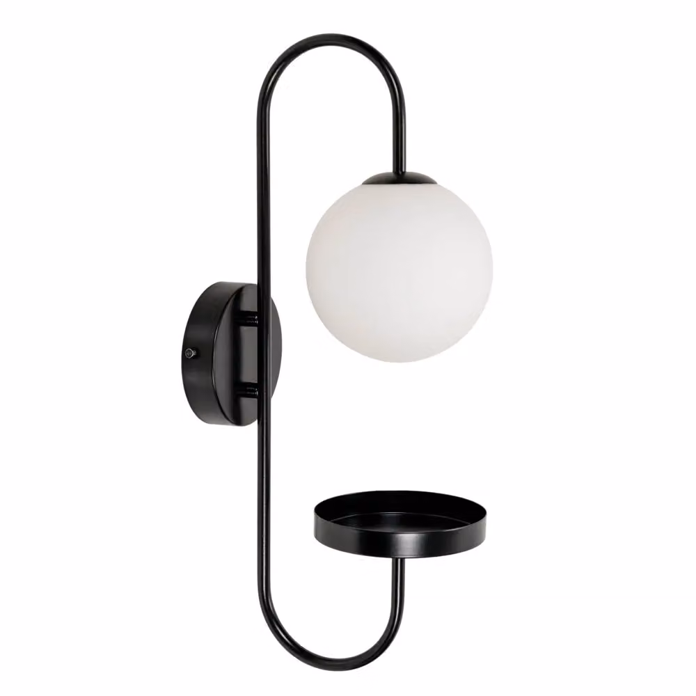 ValueLights Milo Curved Black Wall Light with Frosted Glass Globe Shade and LED Bulb – 2