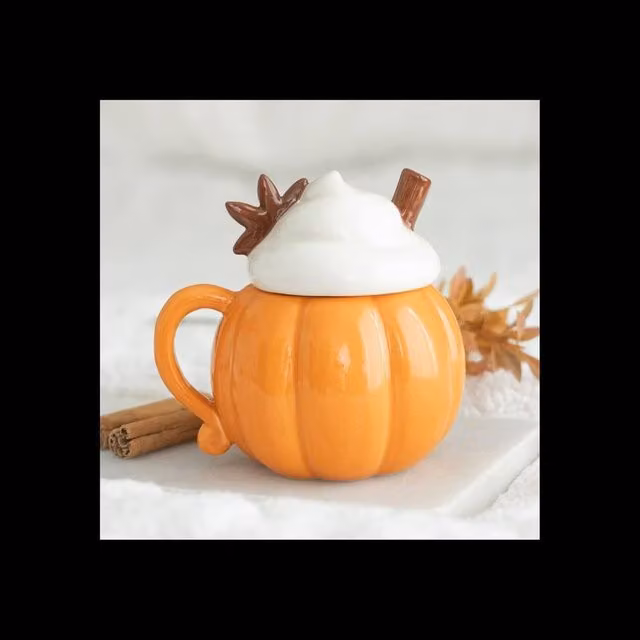 KDMD Pumpkin Cream Ceramic Lidded Mug in Orange – 1