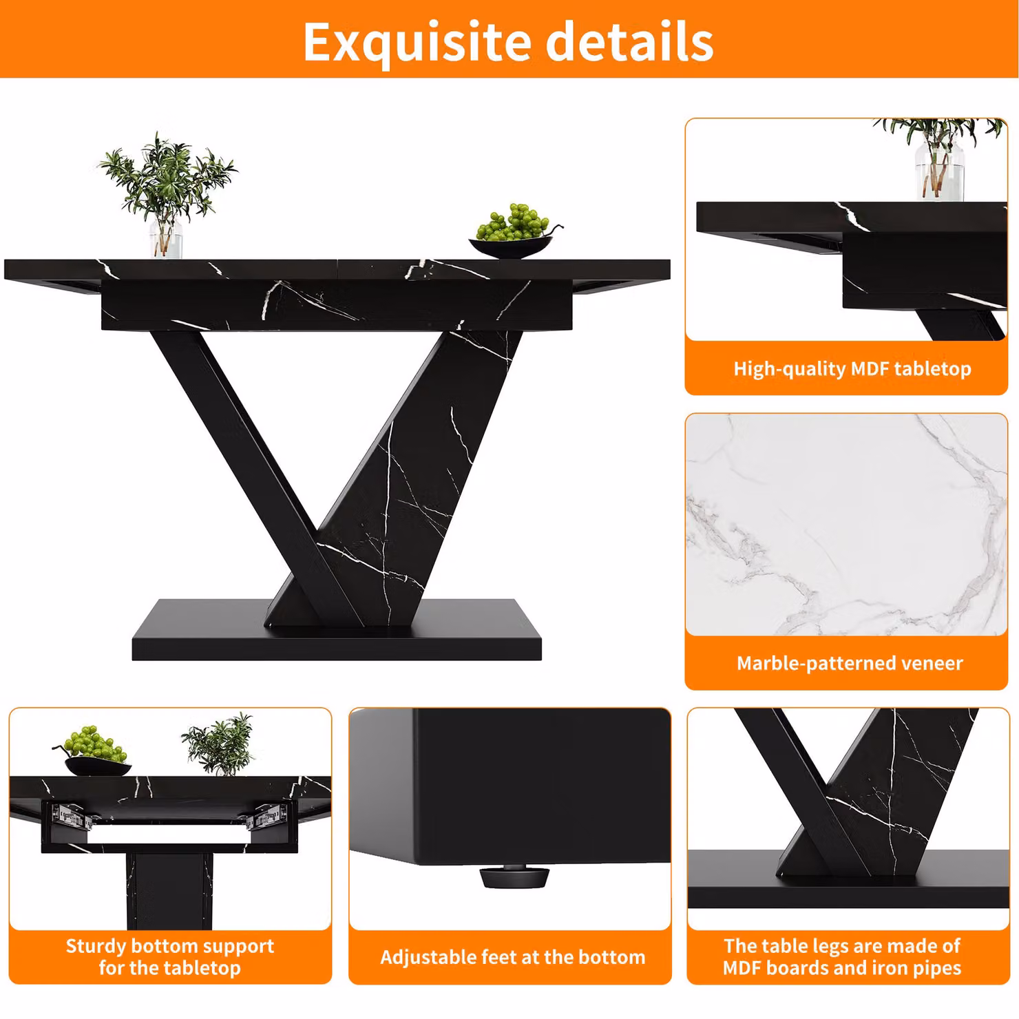 Aosom UK Black Telescopic Extendable Dining Table for 4-6 People, W/D/H: 120 x 75 x 75.5 cm – 4