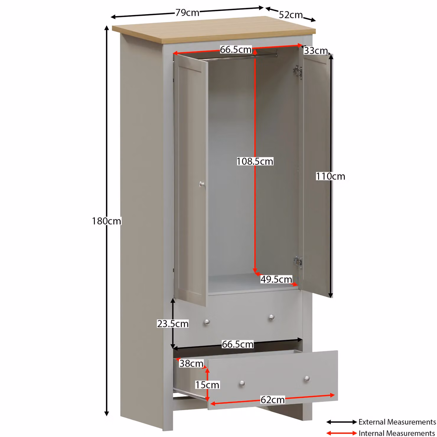 Vida Designs Arlington 2 Door 2 Drawer Wardrobe in Grey – 3
