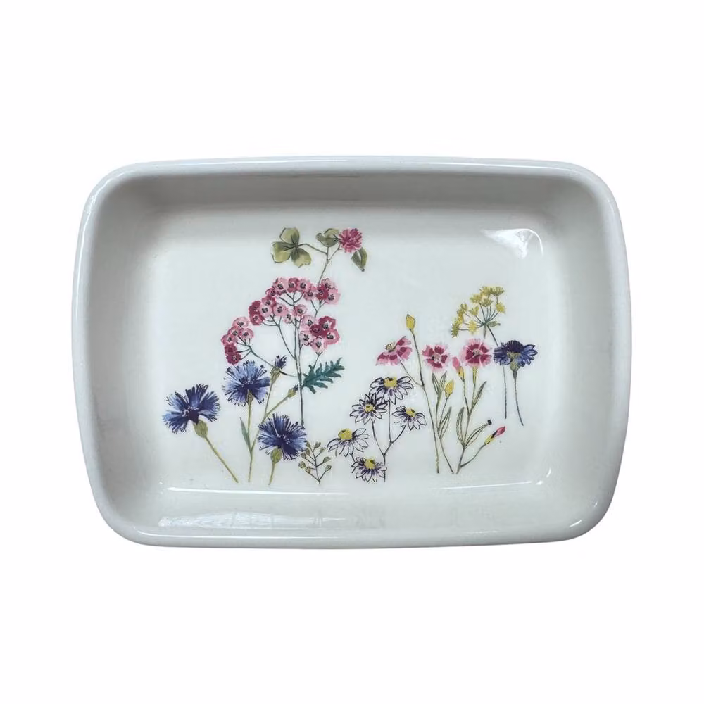 Showerdrape Meadow Wild Flowers Floral Ceramic Soap Dish in White – 2