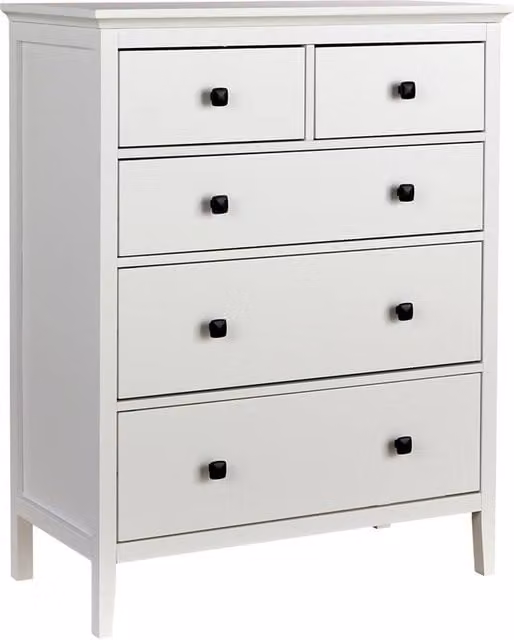 PAWNORA 5 Drawer White Lacquered MDF Bedroom Chest of Drawers