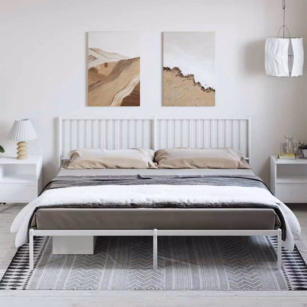 Berkfield Home Metal Bed Frame with Headboard, White, W: 193 cm, D: 203 cm – 2