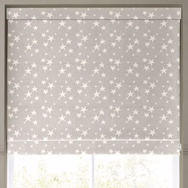 Emily Bond St Maws Made to Measure Blackout Roman Blind in Grey Stars