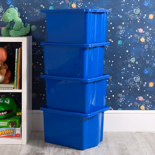 Wham Stack & Store 4 x 24L Plastic Storage Boxes in Blue, Stackable and Nestable with Integrated Handles – 2