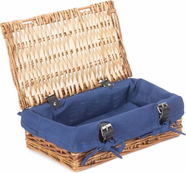 Red Hamper Small Wicker Basket with Blue Cotton Lining