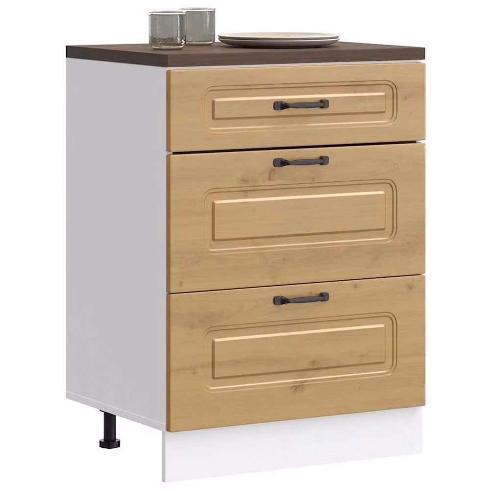 Berkfield Home Kalmar Artisan Oak Kitchen Base Cabinet, Brown, H 81.5 x W 60.0 x D 46.0 cm – 2