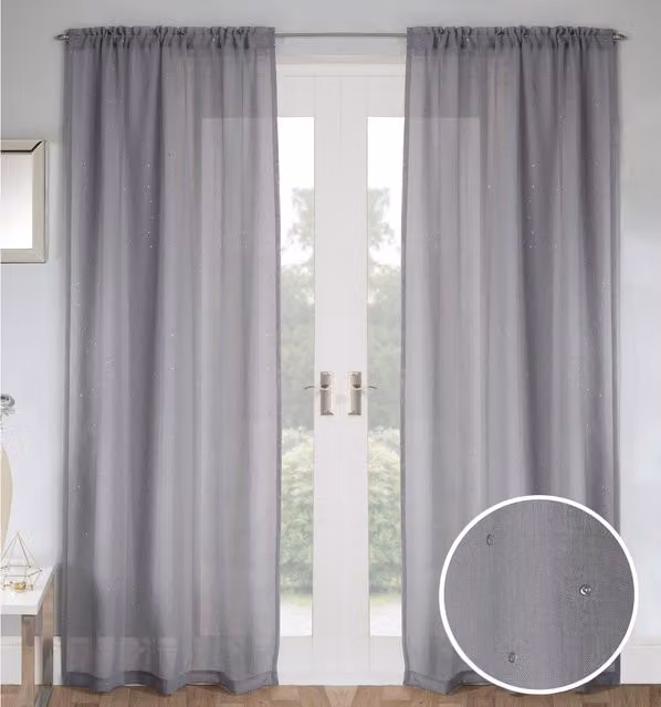 Tyrone Textiles Pair of Grey Dotted Sheer Voile Fabric Panels, Height: 229 cm